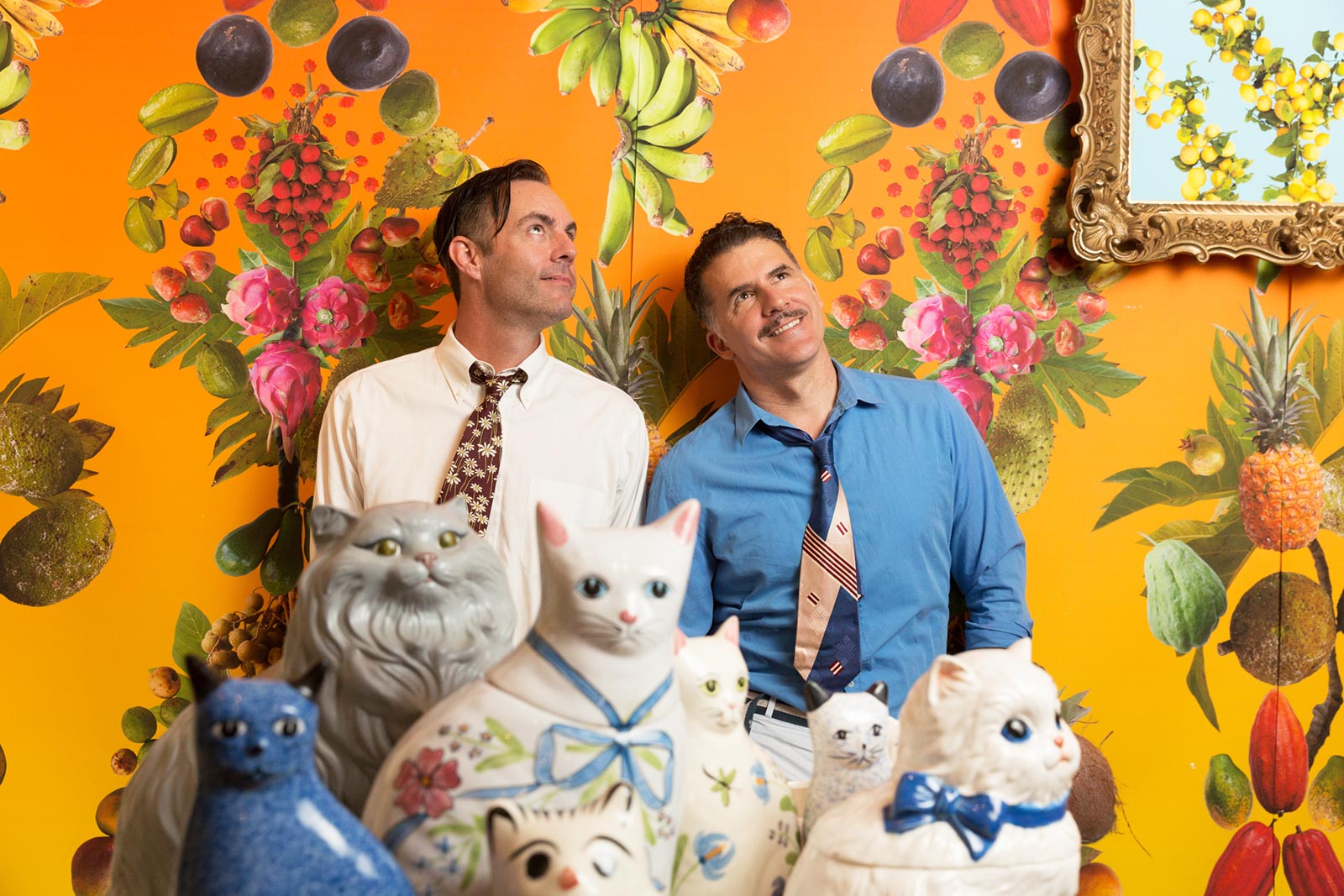 Portrait of David Allen Burns and Austin Young with cats, 2014. Photo credit: Jim Newberry